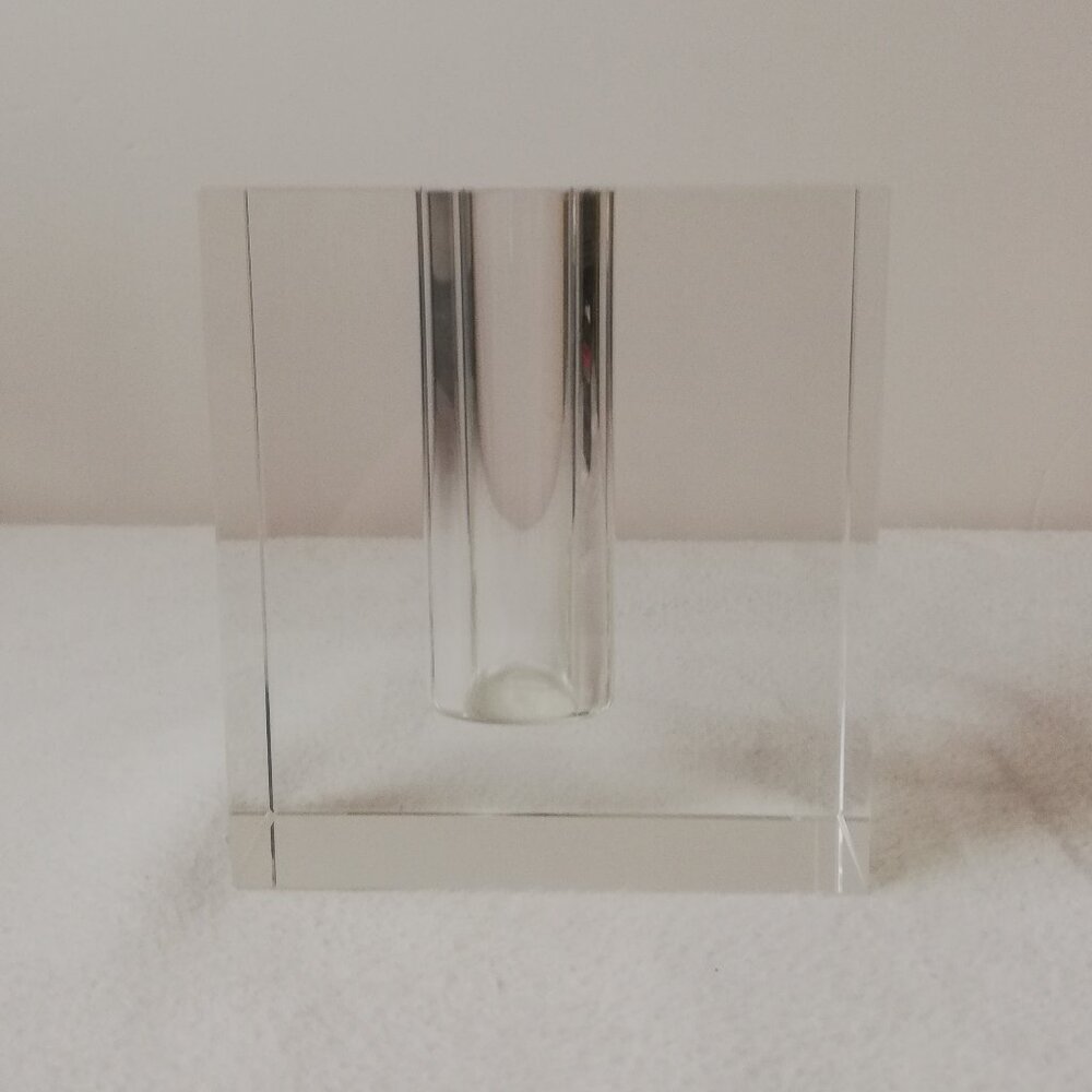 Vintage Minimalist Heavy Crystal Block Bud Vase – Architectural Offset Design